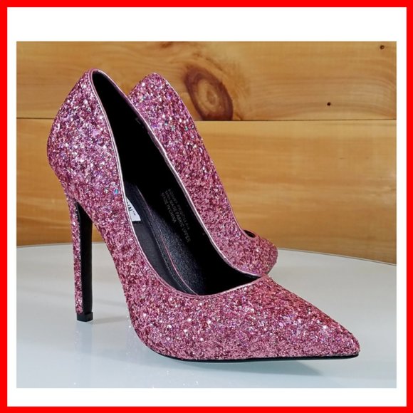 NWT Glitter Pointy Toe Stiletto Pumps Heels Pink - Picture 9 of 9